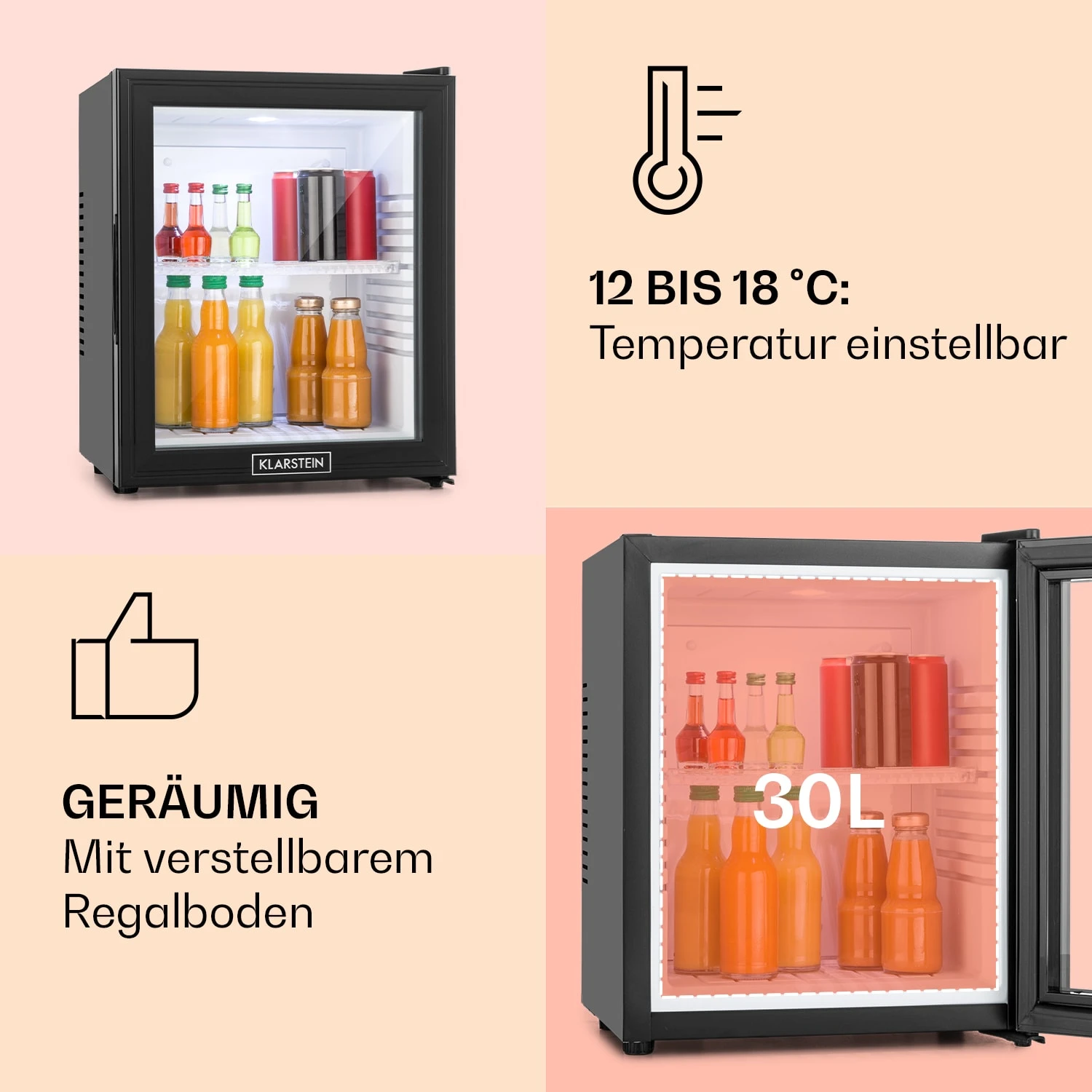MKS-13 Minibar Mini-Kühlschrank 3 Temperaturen 30L 23 DB Glastür 4 MKS-13 Minibar Mini-Kühlschrank 3 Temperaturen 30L 23 DB Glastür – Bild 4