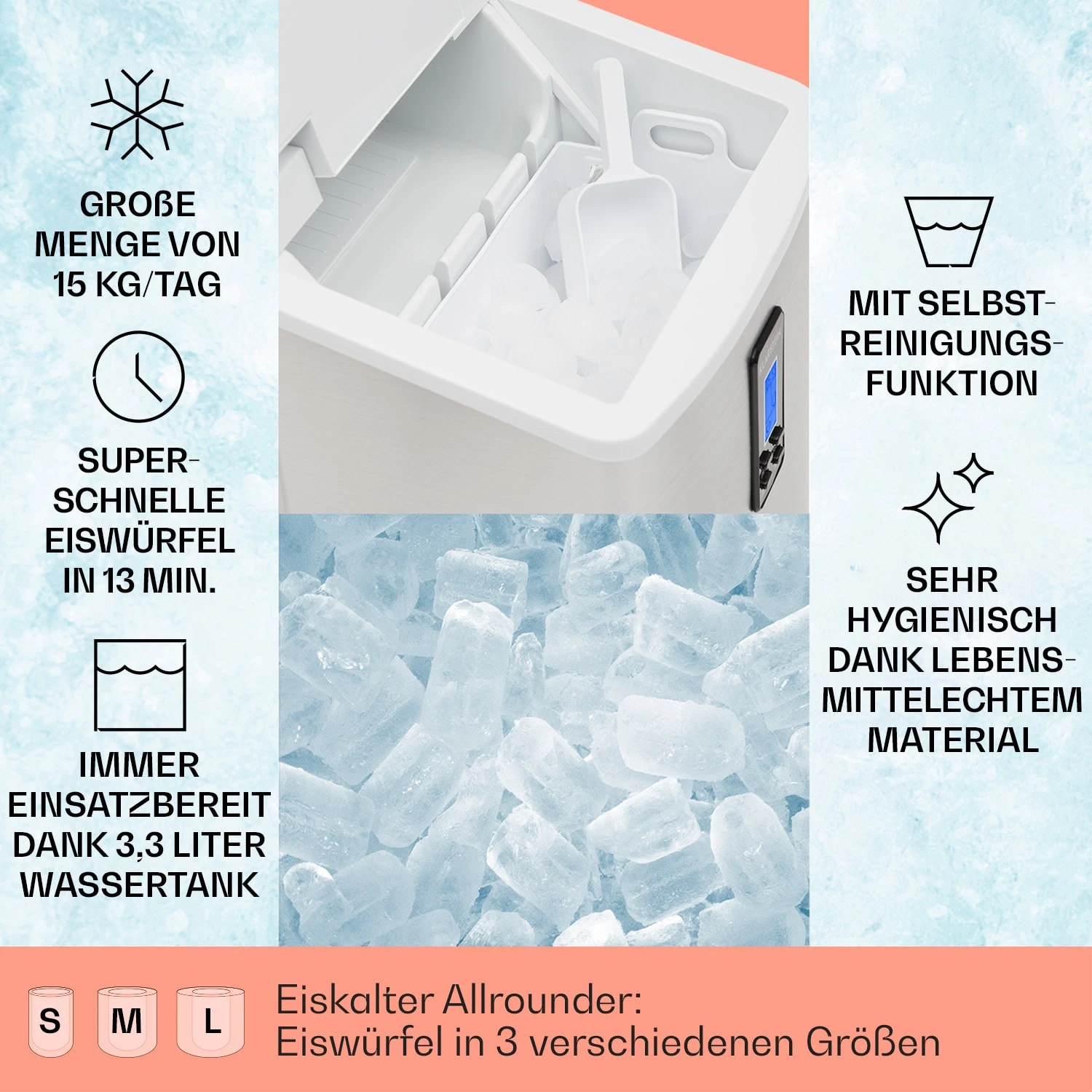 Mr. Silver-Frost Eismaschine 150W Edelstahl Weiß 15kg 2 Mr. Silver-Frost Eismaschine 150W Edelstahl Weiß 15kg – Bild 2