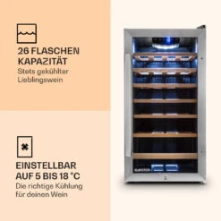 Vinamour 26 Uno Weinkühlschrank 26 Flaschen 88 Liter Edelstahl LED -Klarstein 10028491 de 0003 logo