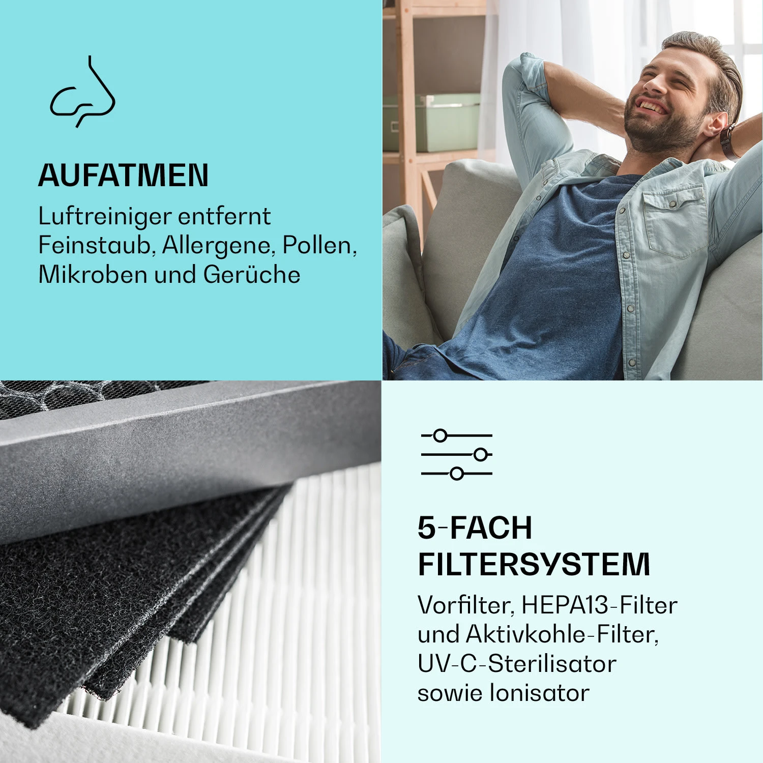 Vita Pure 2G 5-in-1 Luftreiniger HEPA-13 50 M² 30 Db 55 W UV-C Touch 3 Vita Pure 2G 5-in-1 Luftreiniger HEPA-13 50 M² 30 Db 55 W UV-C Touch – Bild 3