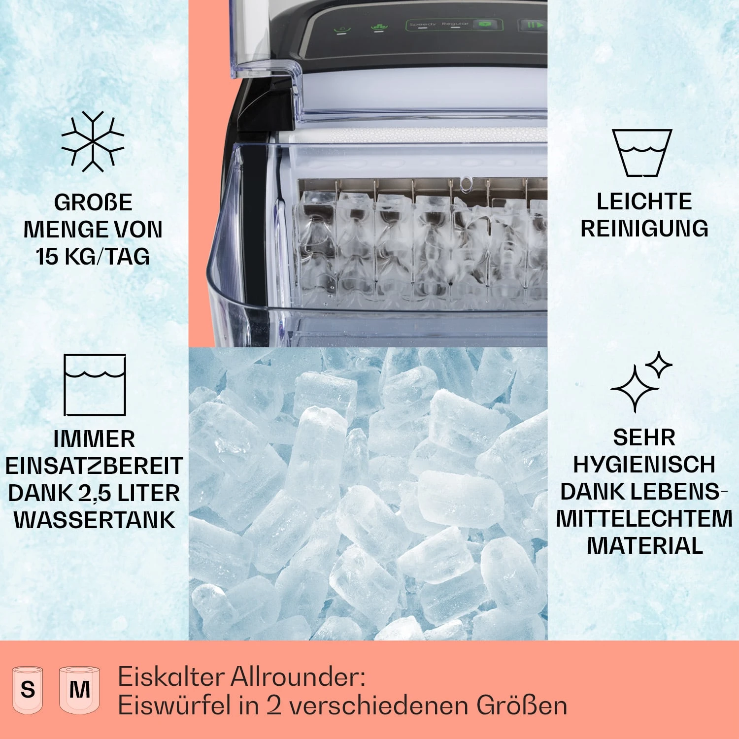 Kristall Eiswürfelmaschine Kristalleis 2 Größen 2,5l Wassertank 2 Kristall Eiswürfelmaschine Kristalleis 2 Größen 2,5l Wassertank – Bild 2