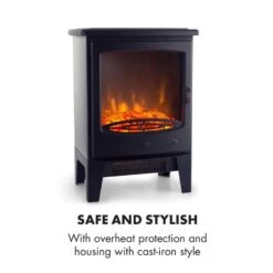 Meran Elektrischer Kamin 950/1850W 2-stufige Heizung Gusseisen-Stil -Klarstein 10032893 yy 0006 logo Klarstein Meran Elektrischer Kamin schwarz