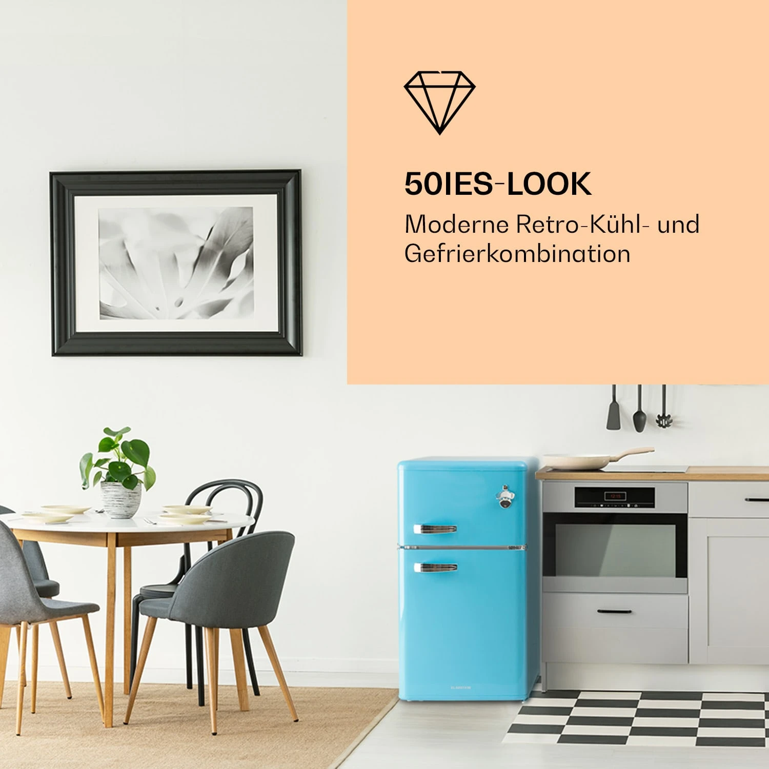 Irene Kühl- & Gefrierkombination 85 Liter Retro-Design 2 Irene Kühl- & Gefrierkombination 85 Liter Retro-Design – Bild 2