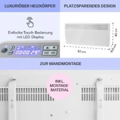 Hot Spot Slimcurve Heizgerät 80x40cm 40m² 2000W 5-40°C LED IP24 Weiß -Klarstein 10033016 de 0006 usp