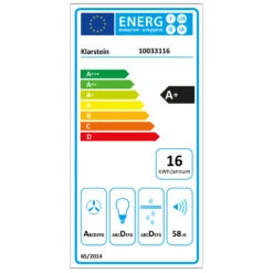 Mirage 60 Dunstabzugshaube 550m³/h Touch-Panel RGB-Ambiente-Licht Glas -Klarstein 10033116 energy label