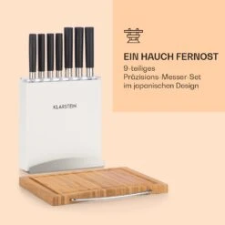 Kitano Plus Messer-Set 9 Tlg. Holzblock Bambus-Schneidebrett Weiß 10 Kitano Plus Messer-Set 9 Tlg. Holzblock Bambus-Schneidebrett Weiß -Klarstein 10033673 de 0003 logo