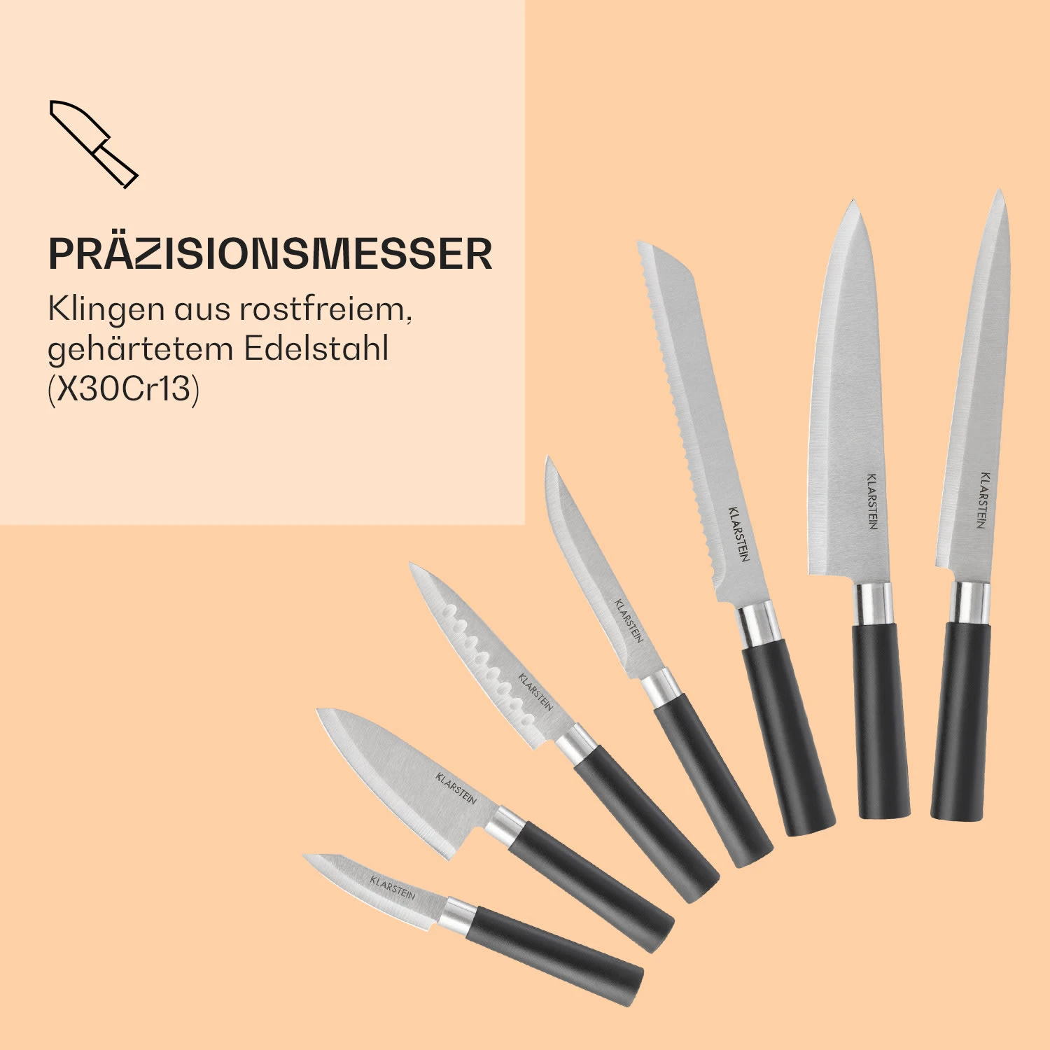 Kitano Plus Messer-Set 9 Tlg. Holzblock Bambus-Schneidebrett Weiß 4 Kitano Plus Messer-Set 9 Tlg. Holzblock Bambus-Schneidebrett Weiß – Bild 4