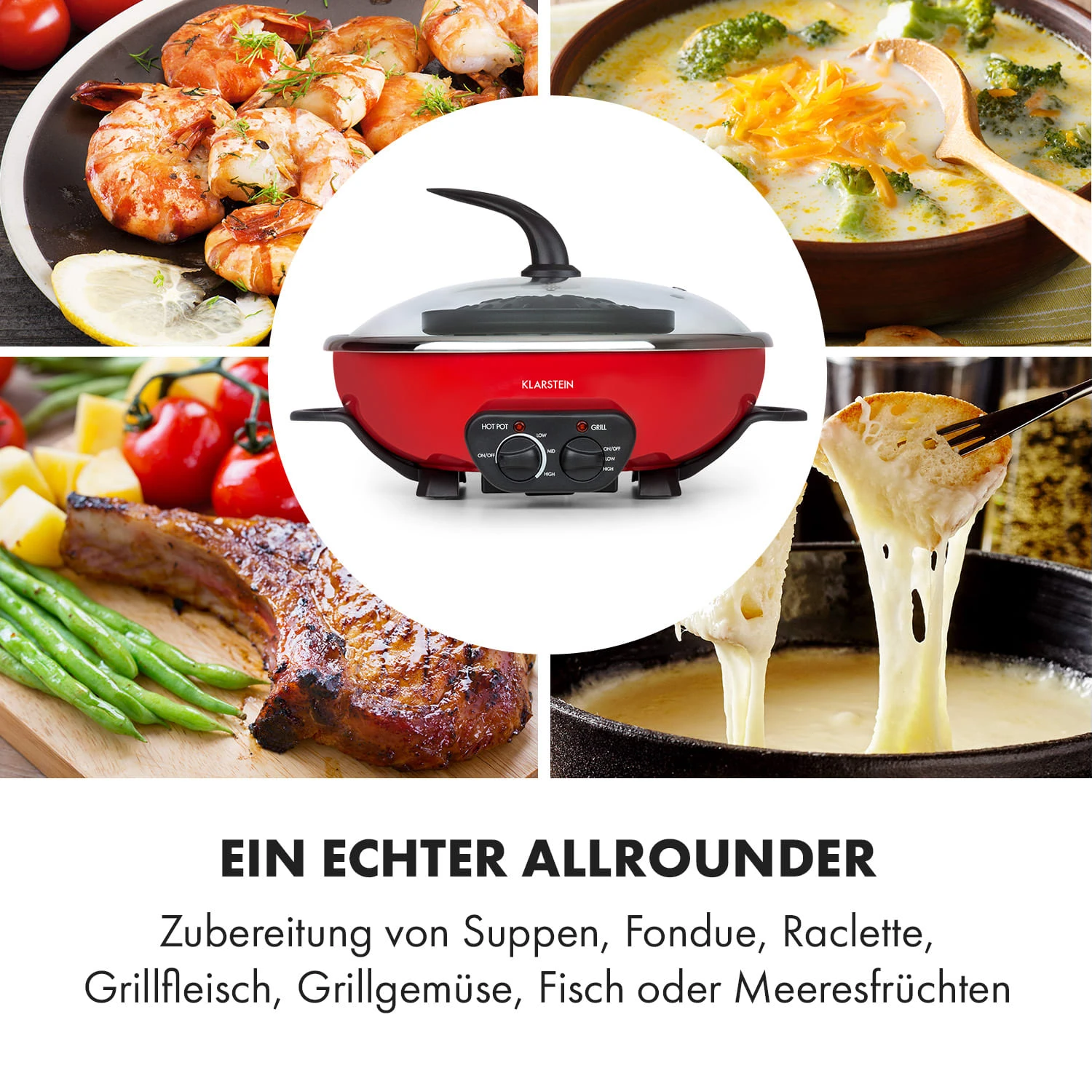 Szechuan Hot Pot Und Grillplatte 5l Vol. 1350 W, 600 W Rot 5 Szechuan Hot Pot Und Grillplatte 5l Vol. 1350 W, 600 W Rot – Bild 5