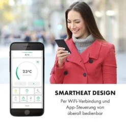 Bornholm Smart Konvektions-Heizgerät | 2000 W | SmartHeat Design: WiFi-Verbindung | LED-Display | 24-h-Timer | 2 Heizstufen: 1000 / 2000 W | IP24: Spritzwassergeschützt | Fernbedienung | Standgerät -Klarstein 10034391 de 0008 logo