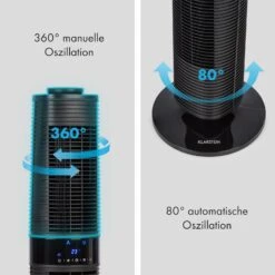 Twister Turmventilator 45 W | 343 M³/h Oszillation Touch Fernbedienung -Klarstein 10034669 de 0005 logo