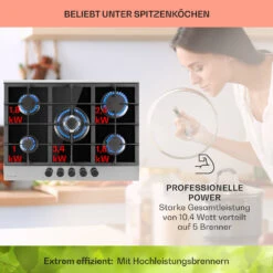 Alchemist 5 Zonen Gaskochfeld Aluminium-Brenner Glaskeramik Schwarz -Klarstein 10034970 de 0003 usp