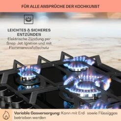 Alchemist 5 Zonen Gaskochfeld Aluminium-Brenner Glaskeramik Schwarz -Klarstein 10034970 de 0005 usp