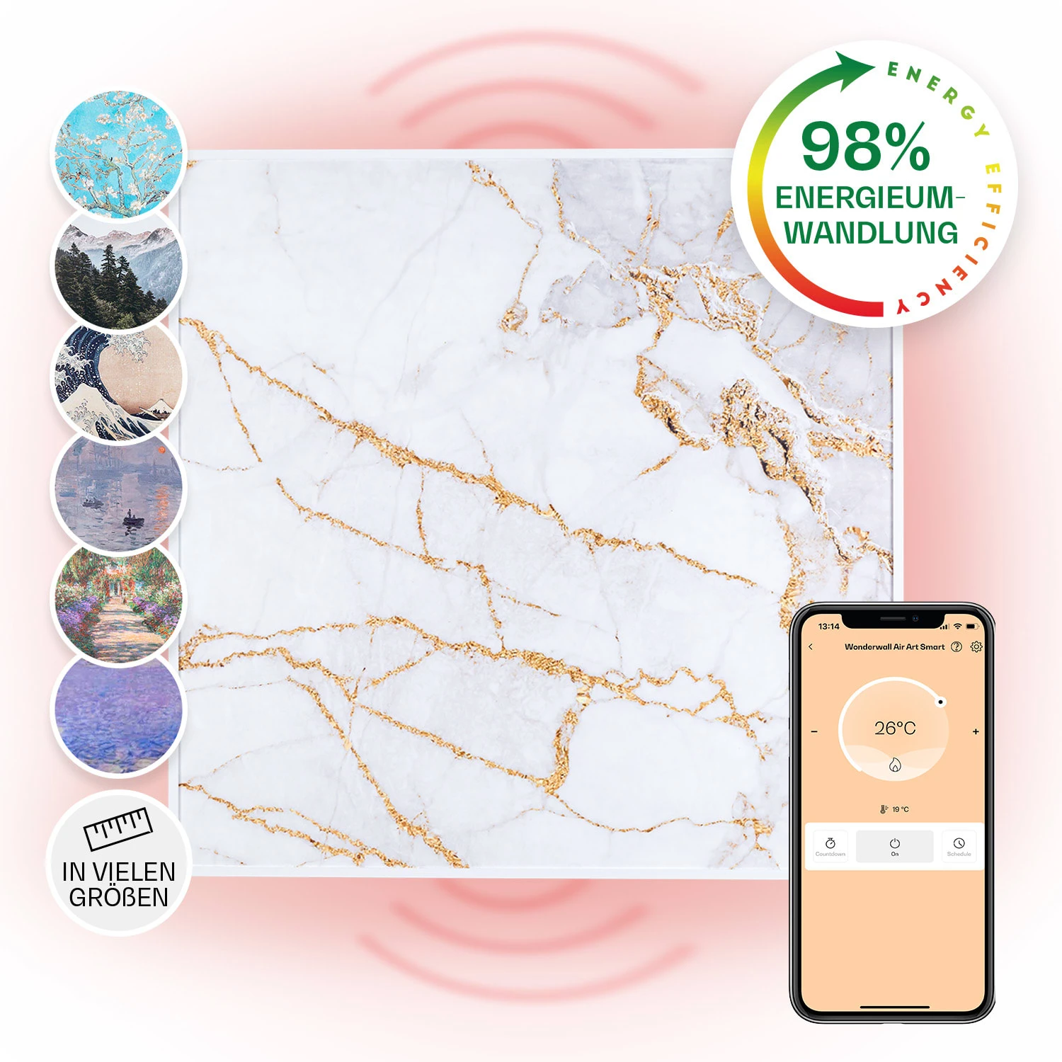 Wonderwall Air Art Smart Infrarotheizung 60x60cm 350W Wandinstallation App-Steuerung Marmor I 1 Wonderwall Air Art Smart Infrarotheizung 60x60cm 350W Wandinstallation App-Steuerung Marmor I