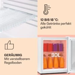 Brooklyn 32 Mini-Kühlschrank Glastür LED Ablage -Klarstein 10035225 de 0004 usp