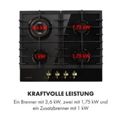 Victoria 4 Zonen Gaskochfeld 4-flammig Sabaf-Brenner Glaskeramik 16 Victoria 4 Zonen Gaskochfeld 4-flammig Sabaf-Brenner Glaskeramik -Klarstein 10035271 de 0007 logo