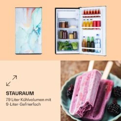 CoolArt 79L Kühl-Gefrier-Kombination EEK F Gefrierfach 9l Designtür -Klarstein 10036182 de 0003 logo