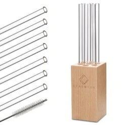 Glaswerk Salizzada Glasstrohhalme 7 Stück 0,8 X 20 Cm (ØxH) Holzhalterung Bürste