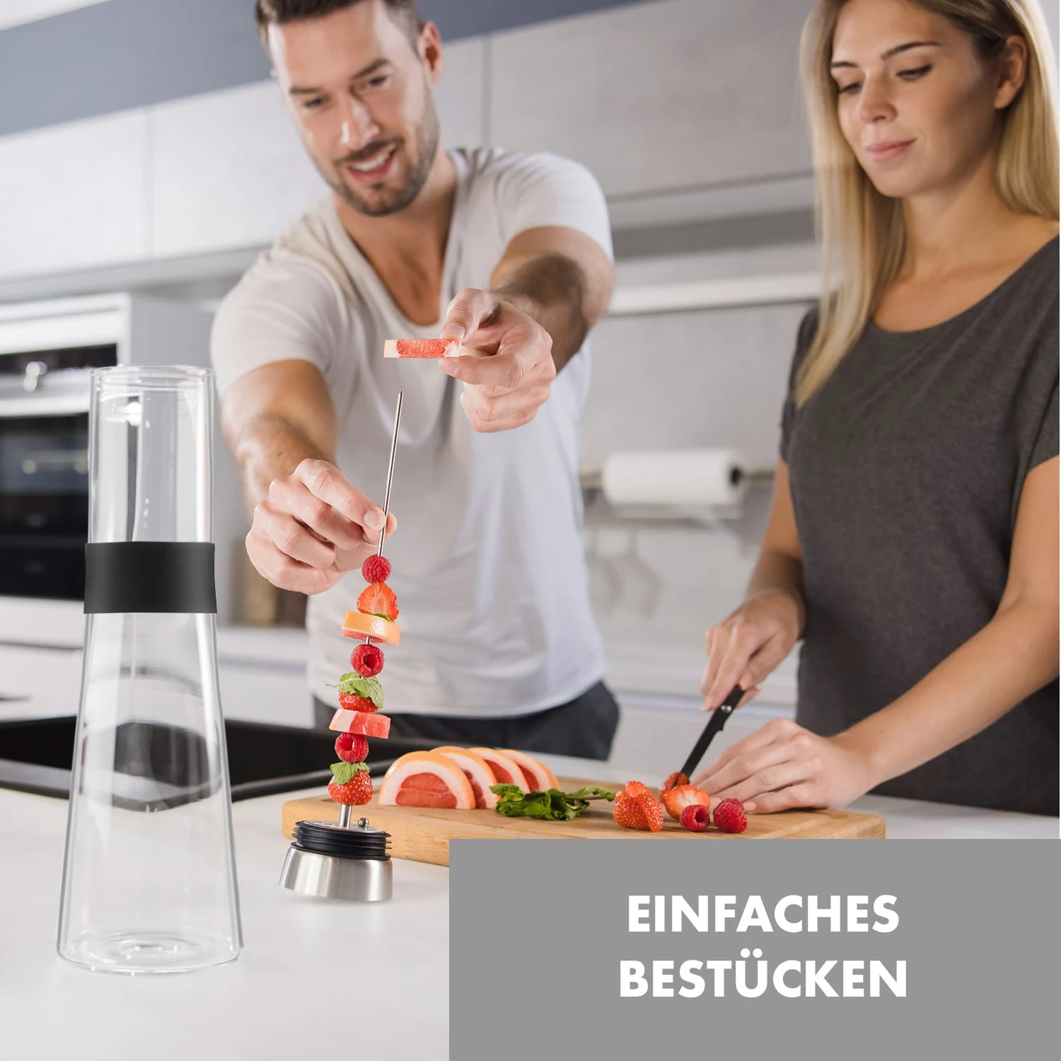 Sile Karaffe 1,6 Liter Borosilikatglas Fruchtspieß Mit Stopper 2 Sile Karaffe 1,6 Liter Borosilikatglas Fruchtspieß Mit Stopper – Bild 2