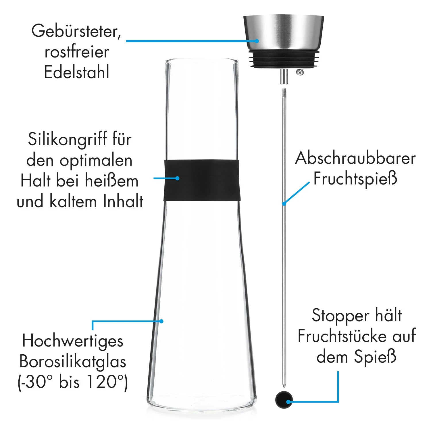 Sile Karaffe 1,6 Liter Borosilikatglas Fruchtspieß Mit Stopper 4 Sile Karaffe 1,6 Liter Borosilikatglas Fruchtspieß Mit Stopper – Bild 4