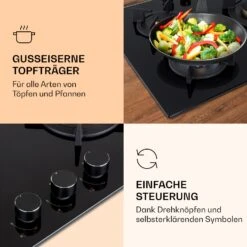 Goldflame 3 Gaskochfeld 3-flammig Messing-Brenner Glaskeramik -Klarstein 10037805 de 0003 logo