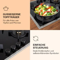 Goldflame Domino 4 Prime Gaskochfeld 4-flammig Messing-Brenner Glaskeramik -Klarstein 10037807 de 0003 logo