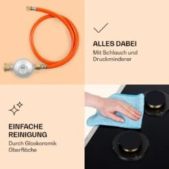 Goldflame Domino 4 Prime Gaskochfeld 4-flammig Messing-Brenner Glaskeramik -Klarstein 10037807 de 0006 logo