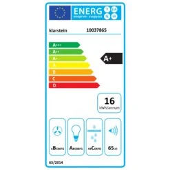 Barella Dunstabzugshaube 35,5 X 93,5 X 43 Cm Umluft 557 M³/h LED Aktivkohlefilter -Klarstein 10037865 energy label