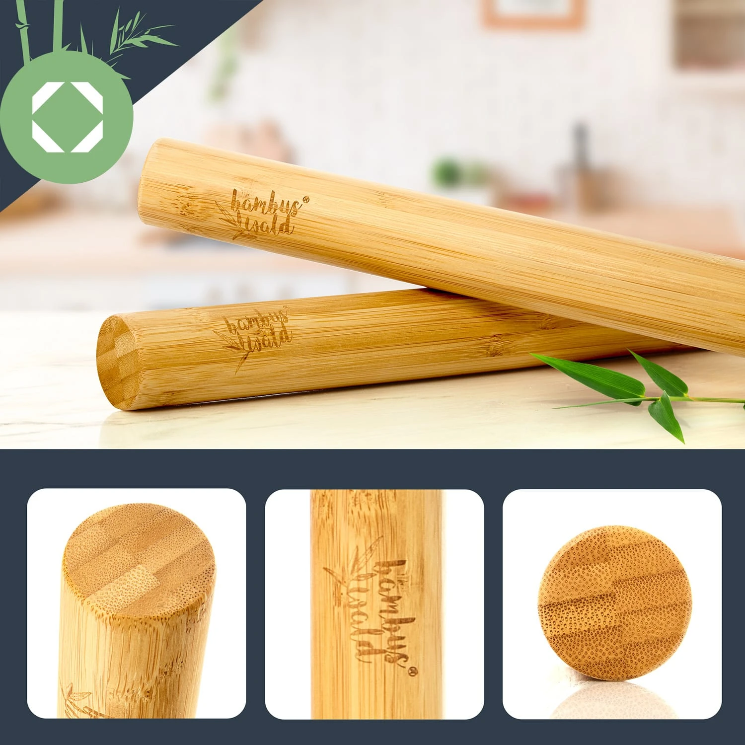 Teigroller 2er-Set 100 % Bambus 30/40 X 3,3 Cm (LxØ) Glatt Bambus 2 Teigroller 2er-Set 100 % Bambus 30/40 X 3,3 Cm (LxØ) Glatt Bambus – Bild 2