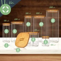 Eckiges Glas Mit Bambusdeckel Luftdicht Mit Silikonring 10x10x10 Cm 3x 700 Ml -Klarstein 10038258 yy 0007 logo