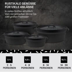 Galloway Dutch Oven 6.0 BBQ-Topf Gusseisen Voreingebrannt Größe M / 6 Qt -Klarstein 10038581 de 0006 usp