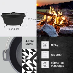 Galloway Dutch Oven 12.0 BBQ-Topf Gusseisen Standfüße Größe XL / 12 Qt -Klarstein 10038587 de 0004 usp