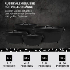 Galloway Dutch Oven 12.0 BBQ-Topf Gusseisen Standfüße Größe XL / 12 Qt -Klarstein 10038587 de 0006 usp