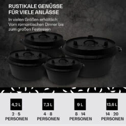 Guernsey Premium Dutch Oven 9.0 BBQ-Topf Gusseisen Voreingebrannt Größe L / 9 Qt -Klarstein 10038639 de 0006 usp