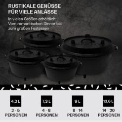 Guernsey Premium Dutch Oven 4.5 BBQ-Topf Gusseisen Größe S / 4.5 Qt -Klarstein 10038641 de 0006 usp
