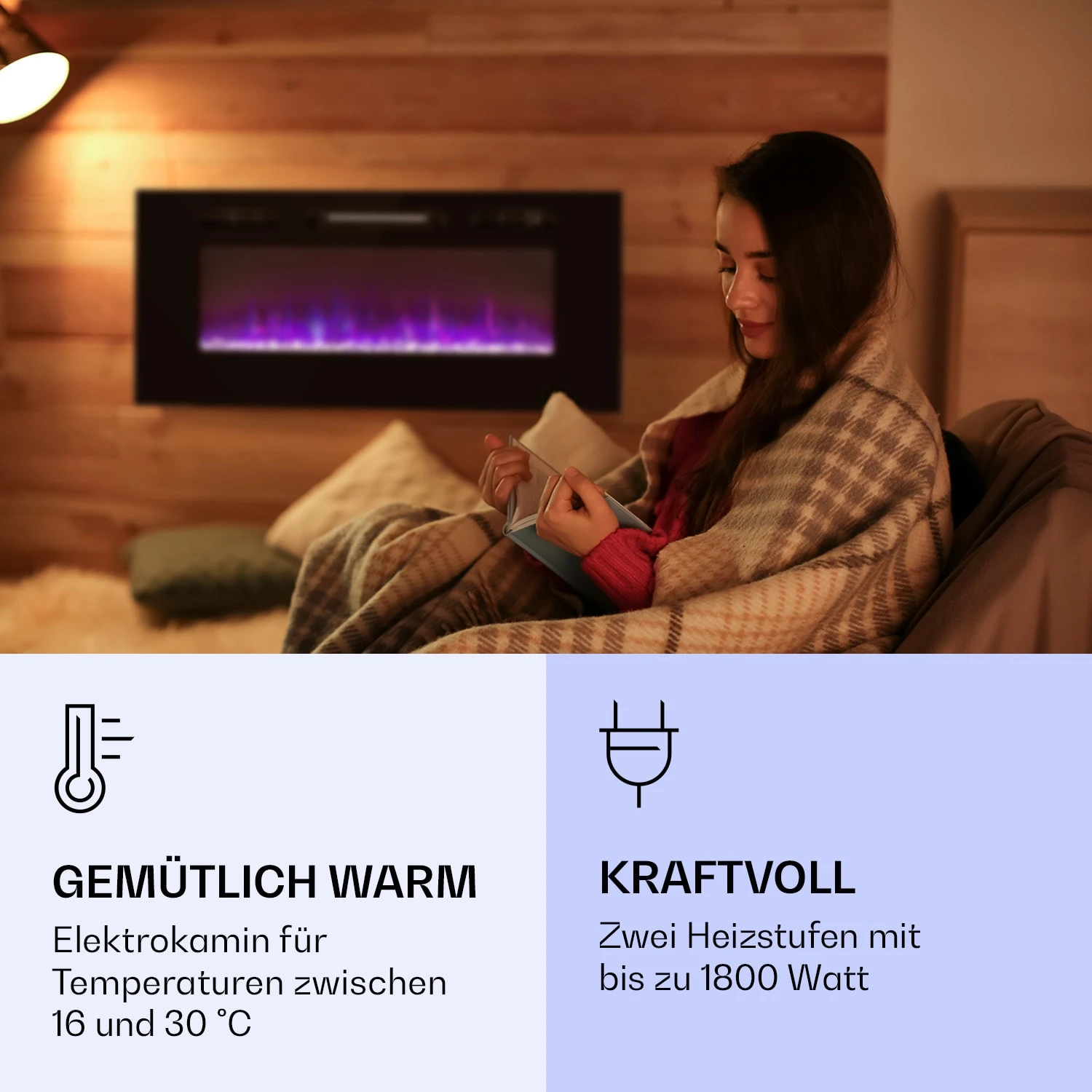 Galeras Elektrischer Wand- Und Einbaukamin 1800 W LED 3 Farben Timer 2 Galeras Elektrischer Wand- Und Einbaukamin 1800 W LED 3 Farben Timer – Bild 2