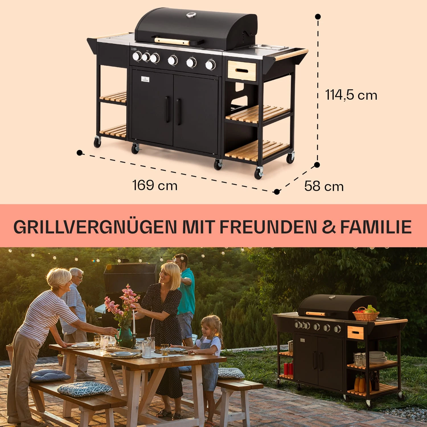 Jersey Outdoor Kitchen Gasgrill 20,7 KW 5+1 Brenner Mobil Regenschutz 6 Jersey Outdoor Kitchen Gasgrill 20,7 KW 5+1 Brenner Mobil Regenschutz – Bild 6