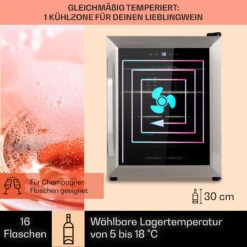 Vinamour 16 Uno Weinkühlschrank 16Fl./42l 5-18°C 41dB Glas -Klarstein 10039897 de 0003 usp