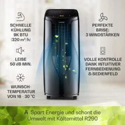 New Breeze 9 Mobile Klimaanlage 4-in-1 9.000 BTU / 2,6 KW EEK A Bodenrollen Timer -Klarstein 10040154 de 0003 usp