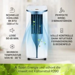 New Breeze 9 Mobile Klimaanlage 4-in-1 9.000 BTU / 2,6 KW EEK A Bodenrollen Timer -Klarstein 10040155 de 0003 usp