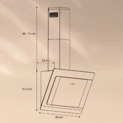Aurora 90 Smart Dunstabzugshaube 550 M³/h 90cm Kopffrei Ambiente-Licht EEC A++ 14 Aurora 90 Smart Dunstabzugshaube 550 M³/h 90cm Kopffrei Ambiente-Licht EEC A++ -Klarstein 10040236 yy 0007 dimensions