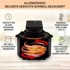 Vendure Heißluftfritteuse Mit Dampffunktion 1250W 5 Liter 6 Programme 9 Vendure Heißluftfritteuse Mit Dampffunktion 1250W 5 Liter 6 Programme -Klarstein 10040278 de 0003 usp