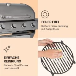 Lucifer 4 Gasgrill 4 X 3,6 KW Brenner 69x45cm Grill Edelstahl Mobil -Klarstein 10040281 de 0007 logo