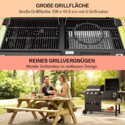 Aberdeen Kombi-Grill Gas Kohle Smoker Thermometer 2 Seitentische Mobil -Klarstein 10040294 de 0004 usp