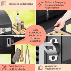 Aberdeen Kombi-Grill Gas Kohle Smoker Thermometer 2 Seitentische Mobil -Klarstein 10040295 de 0007 usp