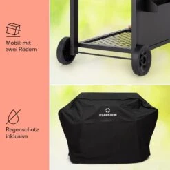 Aberdeen Kombi-Grill Gas Kohle Smoker Thermometer 2 Seitentische Mobil -Klarstein 10040295 de 0009 usp