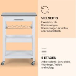 Vermont Servierwagen Küchenwagen 5 Etagen Holz Edelstahl Mobil 10 Vermont Servierwagen Küchenwagen 5 Etagen Holz Edelstahl Mobil -Klarstein 10041118 de 0004 logo