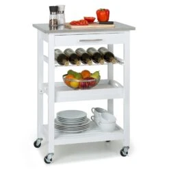 Vermont Servierwagen Küchenwagen 5 Etagen Holz Edelstahl Mobil