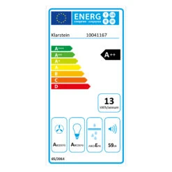 Ava 60 Dunstabzugshaube 60cm Wandhaube WiFi A++ 515m³/h Touch -Klarstein 10041167 energy label