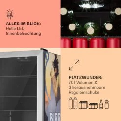 Beersafe 70 Birra Milano Edition Kühlschrank 70 Liter 3 Böden Panoramaglastür Edelstahl -Klarstein 10041179 de 0005 usp