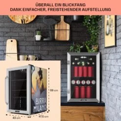 Beersafe 70 Birra Milano Edition Kühlschrank 70 Liter 3 Böden Panoramaglastür Edelstahl -Klarstein 10041179 de 0007 usp